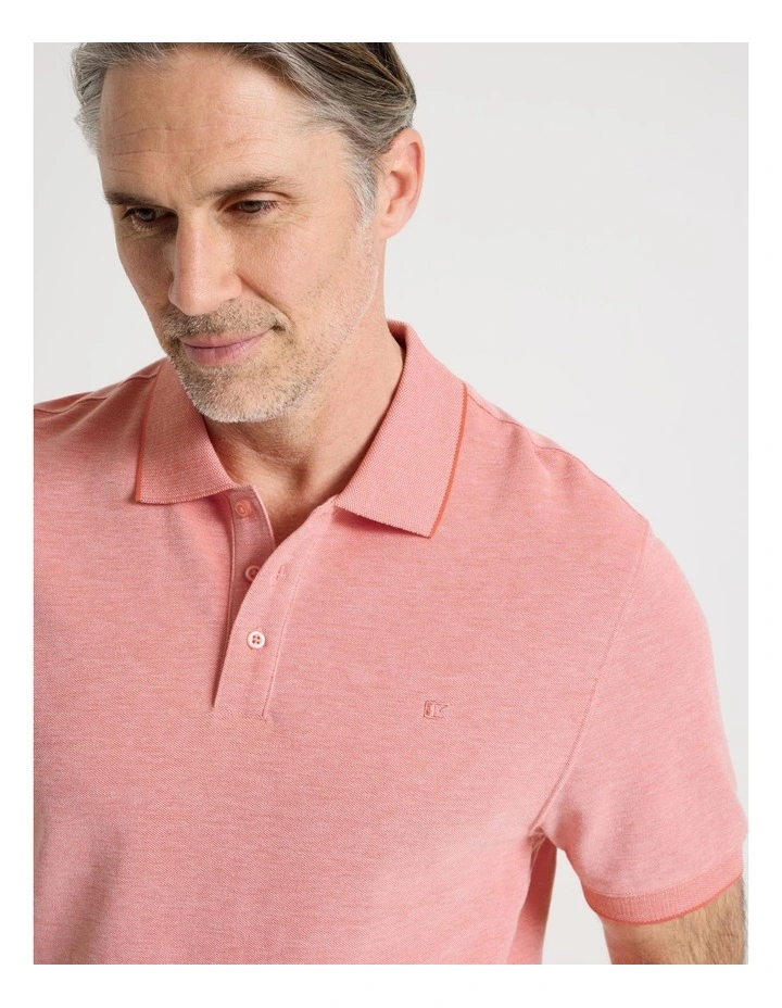 Birdseye Pique Polo in Coral image 2