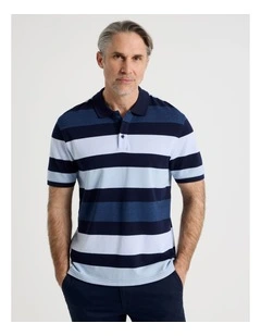 Birdseye Multi Stripe Polo in Navy