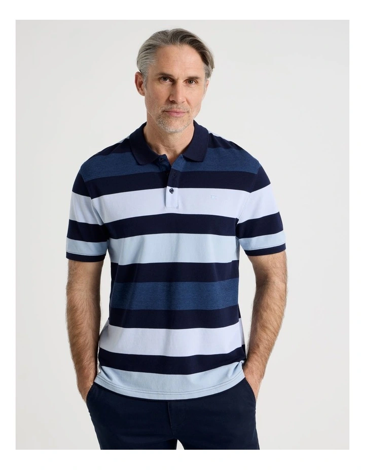 Birdseye Multi Stripe Polo in Navy image 1