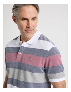 Birdseye Multi Stripe Polo in Red