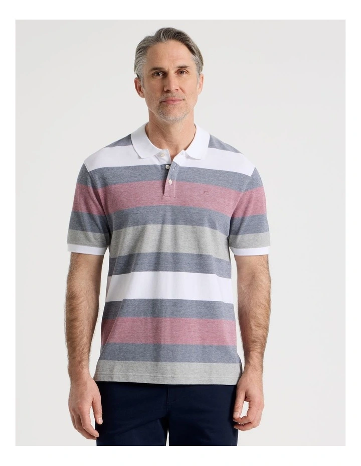 Birdseye Multi Stripe Polo in Red image 2