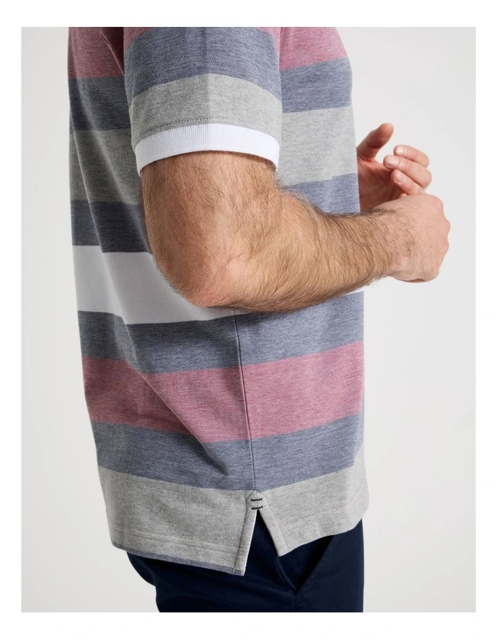 Birdseye Multi Stripe Polo in Red image 4