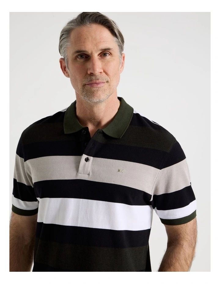 Birdseye Multi Stripe Polo in Khaki image 2