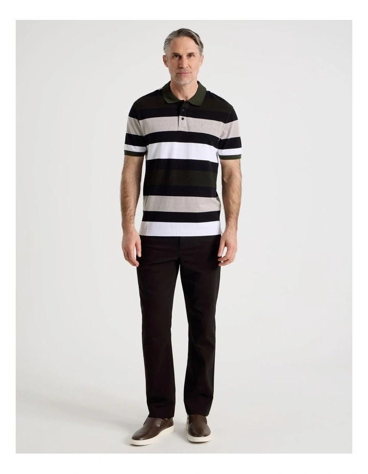 Birdseye Multi Stripe Polo in Khaki image 3