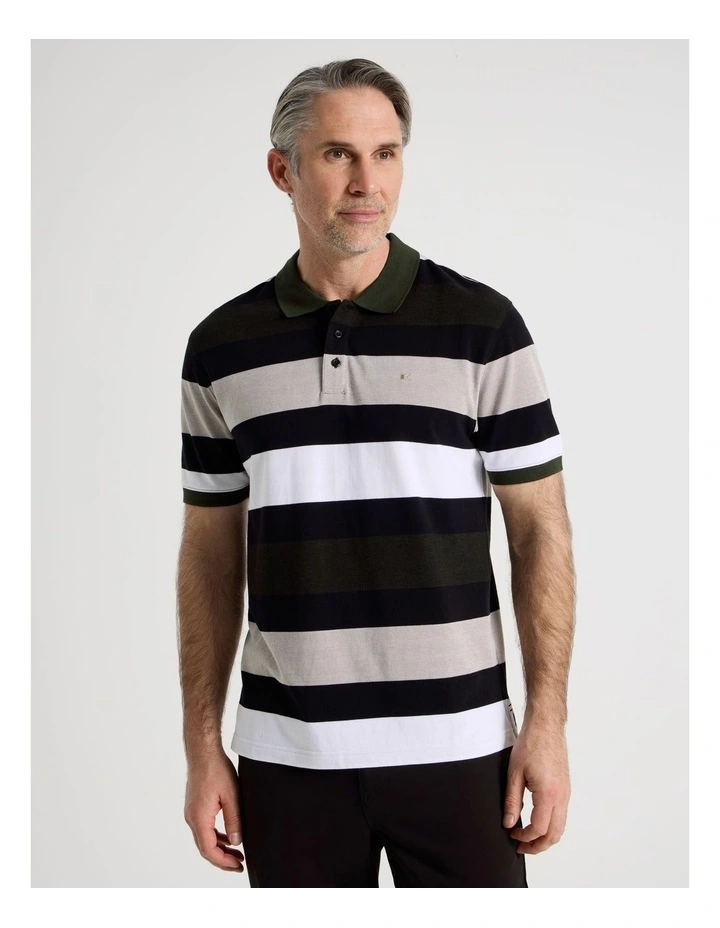 Birdseye Multi Stripe Polo in Khaki image 4