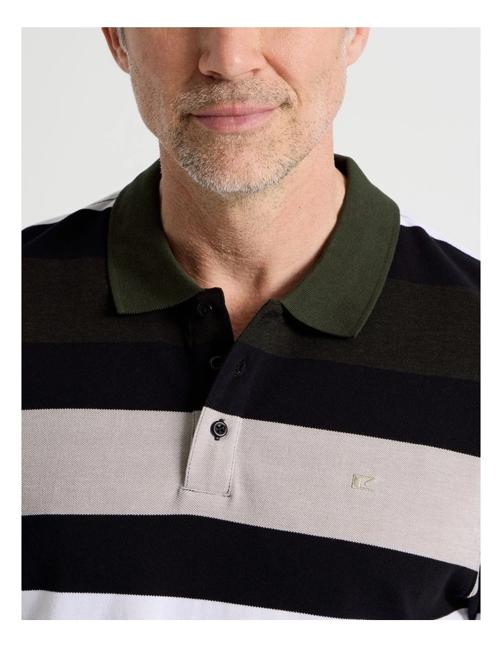 Birdseye Multi Stripe Polo in Khaki image 6