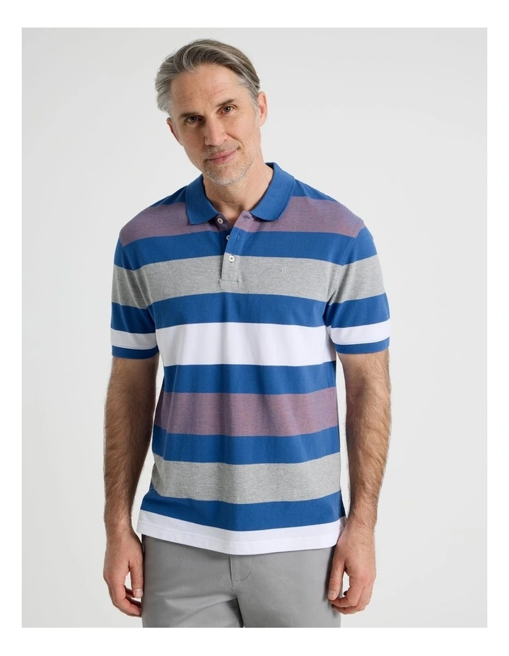 Birdseye Multi Stripe Polo in Coral image 1