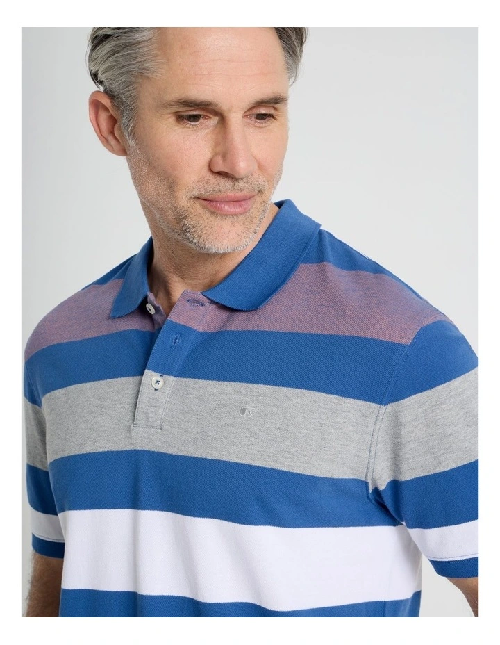 Birdseye Multi Stripe Polo in Coral image 3