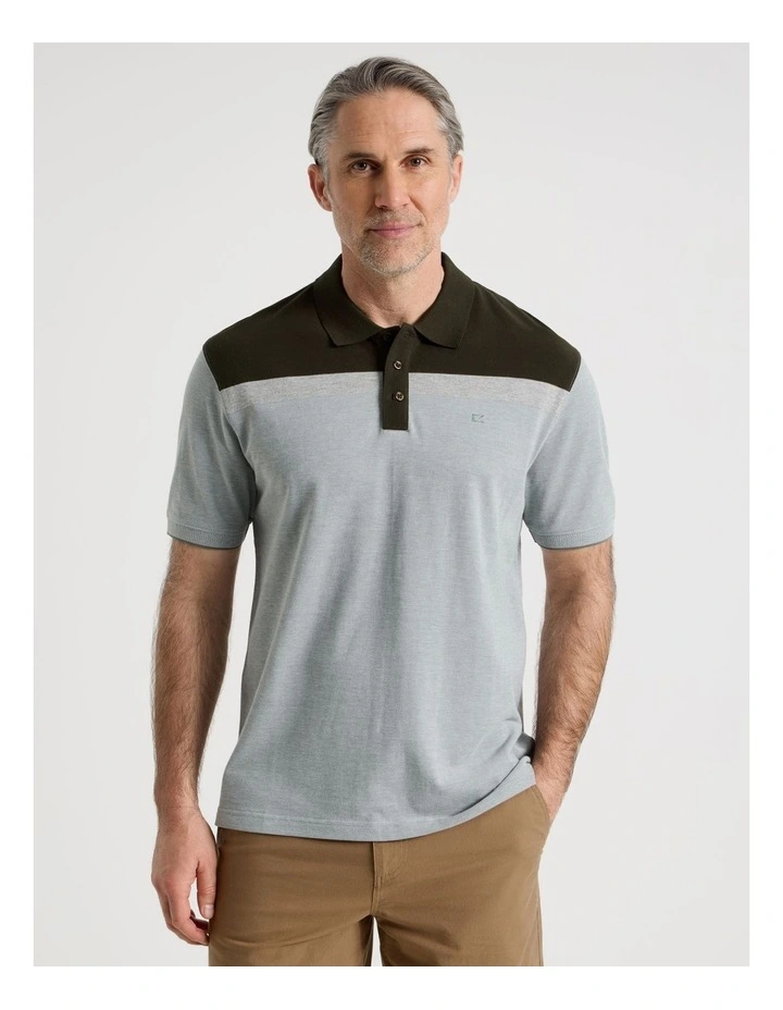Birdseye Chest Stripe Polo in Sage image 2
