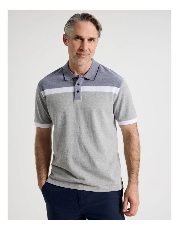 Birdseye Chest Stripe Polo in Grey image 1