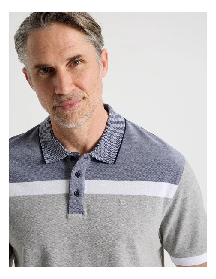 Birdseye Chest Stripe Polo in Grey image 2
