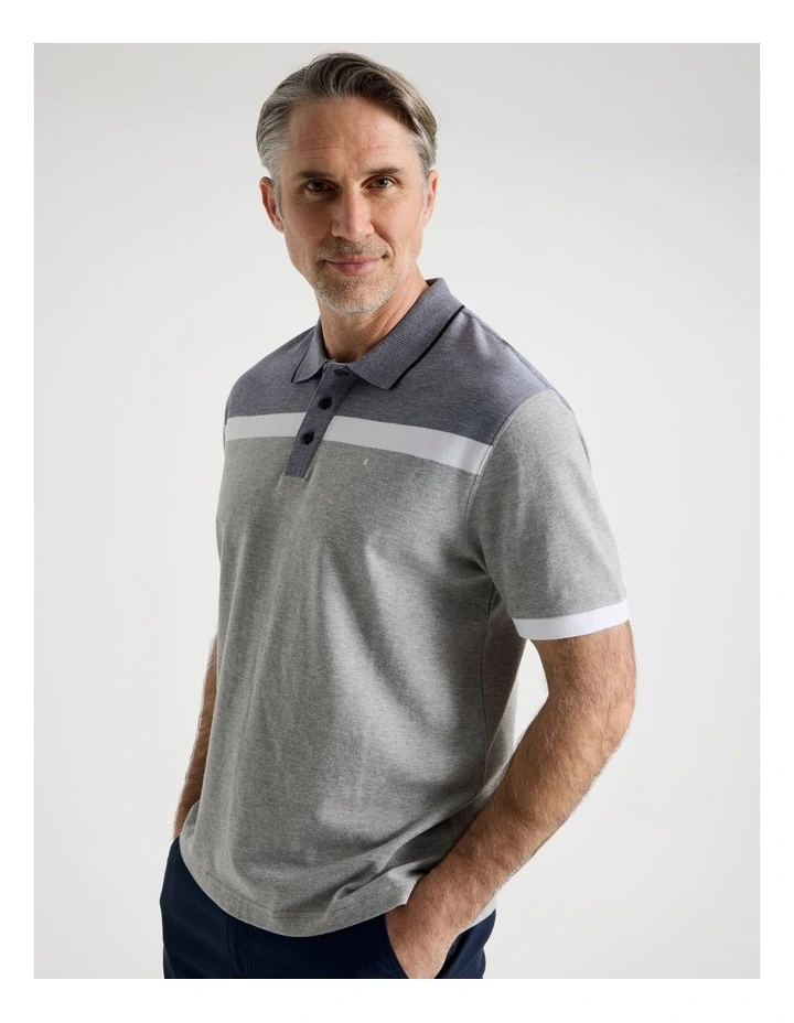 Birdseye Chest Stripe Polo in Grey image 5