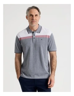 Birdseye Chest Stripe Polo in Navy