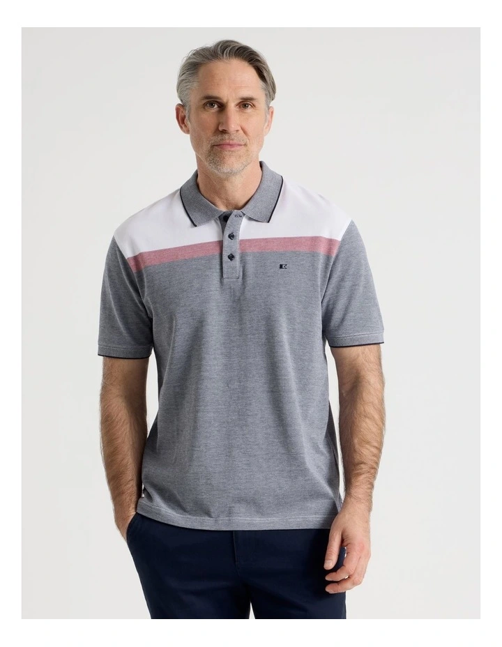Birdseye Chest Stripe Polo in Navy image 1