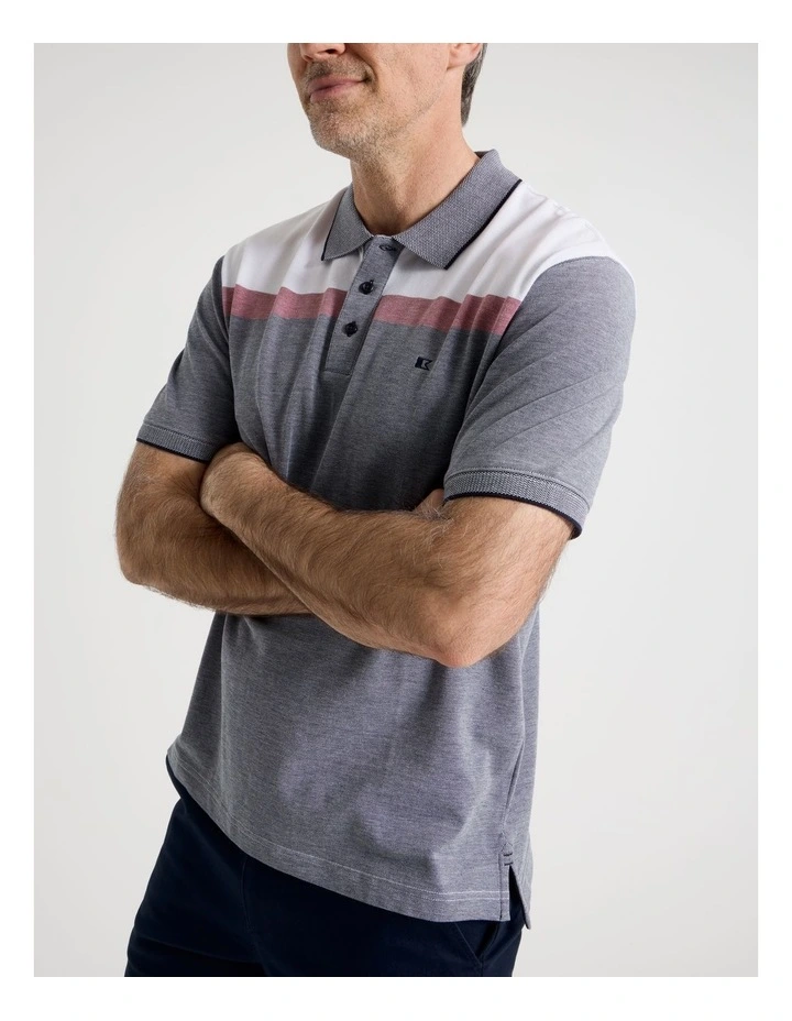 Birdseye Chest Stripe Polo in Navy image 2