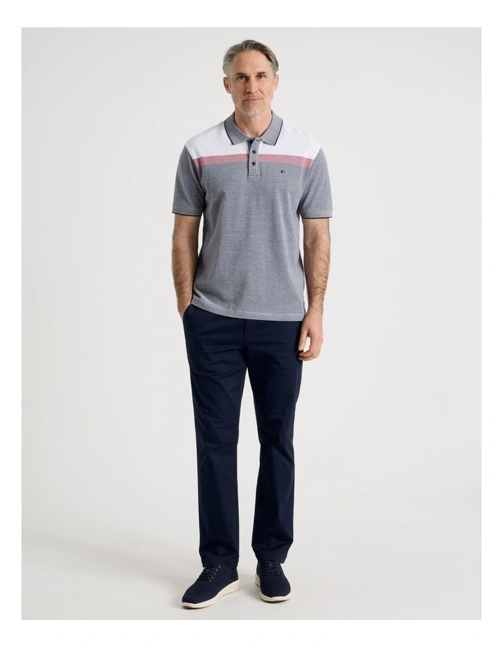 Birdseye Chest Stripe Polo in Navy image 3