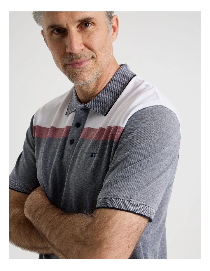 Birdseye Chest Stripe Polo in Navy image 4