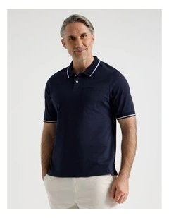 Contrast Tipping Jersey Polo in Navy