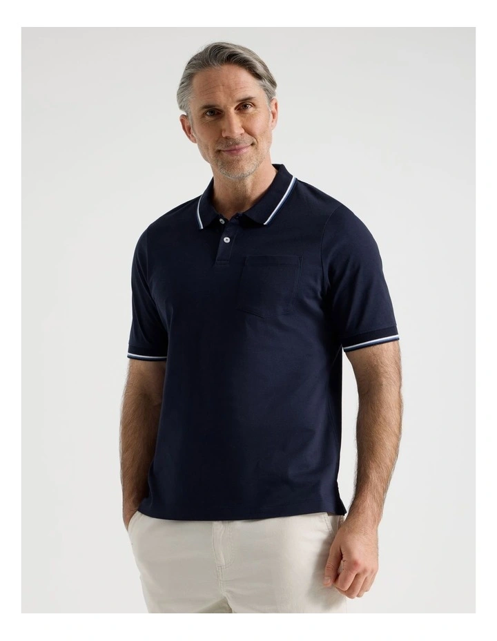 Contrast Tipping Jersey Polo in Navy image 1
