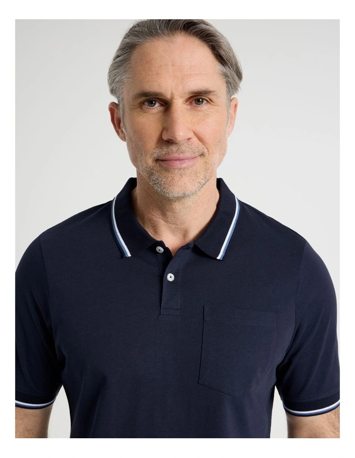 Contrast Tipping Jersey Polo in Navy image 3