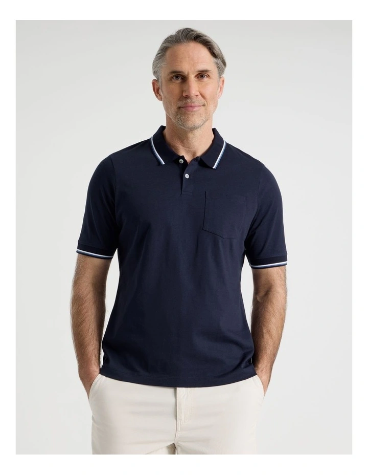 Contrast Tipping Jersey Polo in Navy image 4