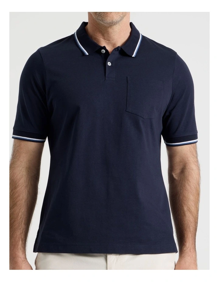 Contrast Tipping Jersey Polo in Navy image 5
