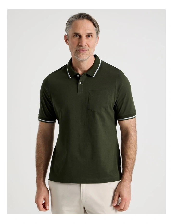 Contrast Tipping Jersey Polo in Khaki image 1