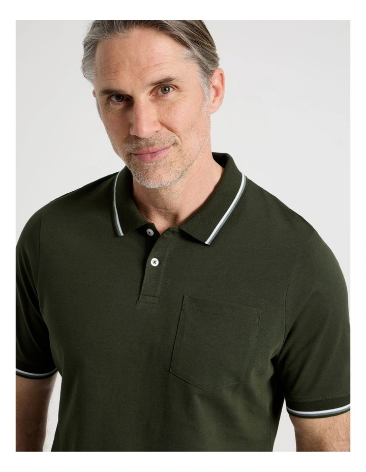 Contrast Tipping Jersey Polo in Khaki image 2