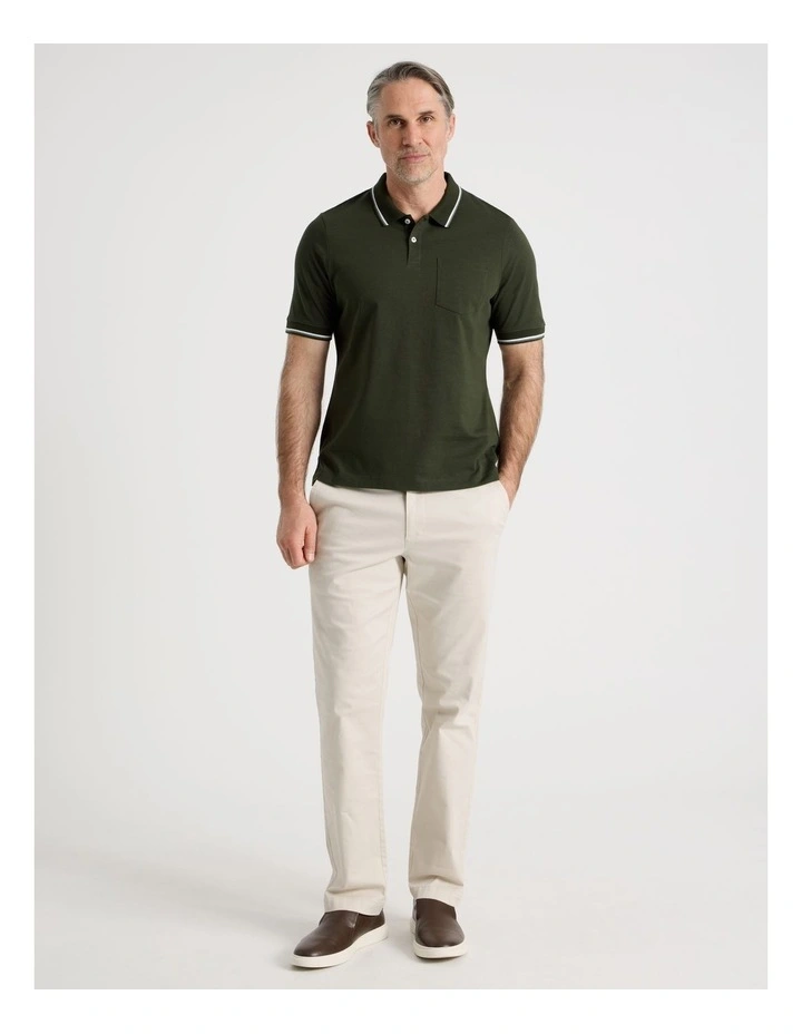 Contrast Tipping Jersey Polo in Khaki image 3