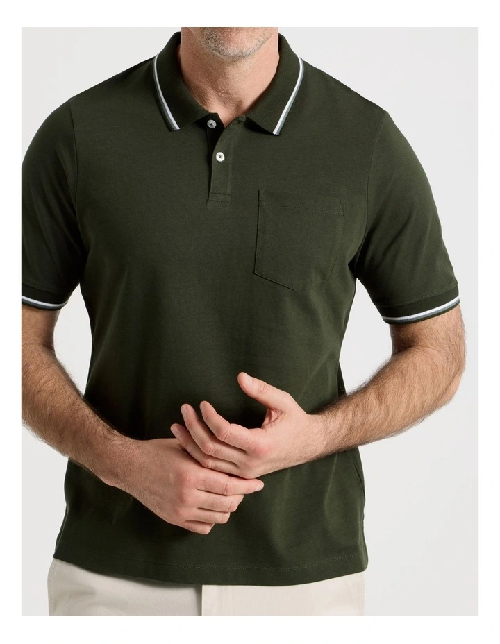 Contrast Tipping Jersey Polo in Khaki image 4