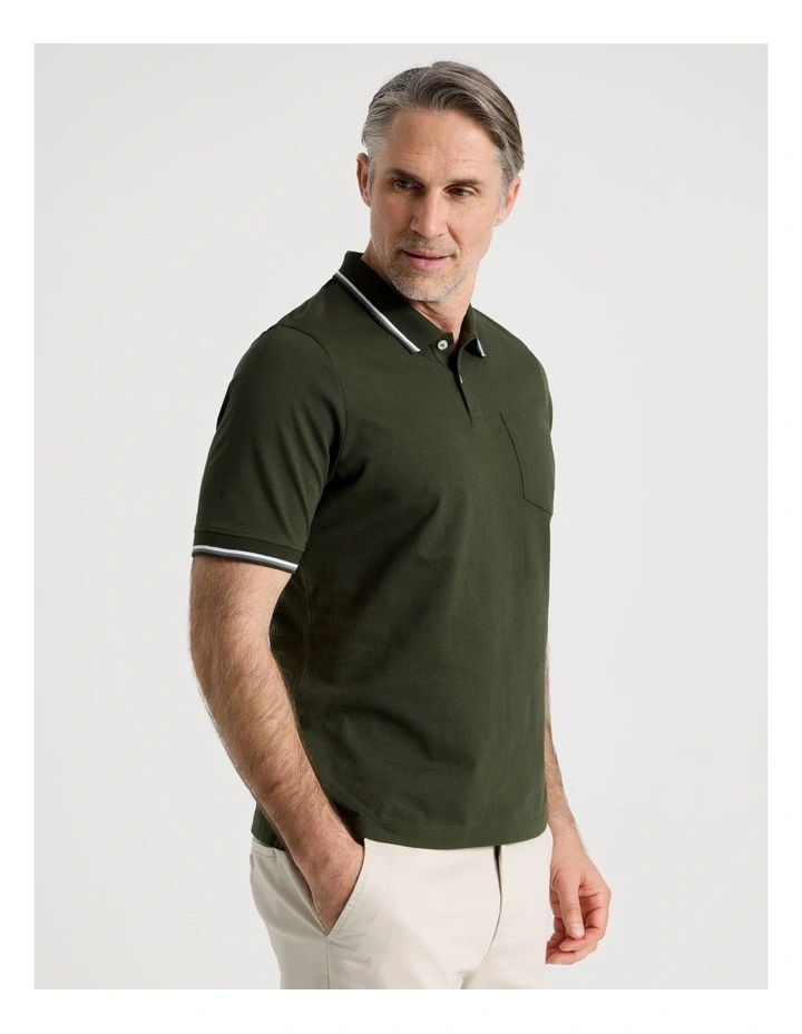 Contrast Tipping Jersey Polo in Khaki image 5
