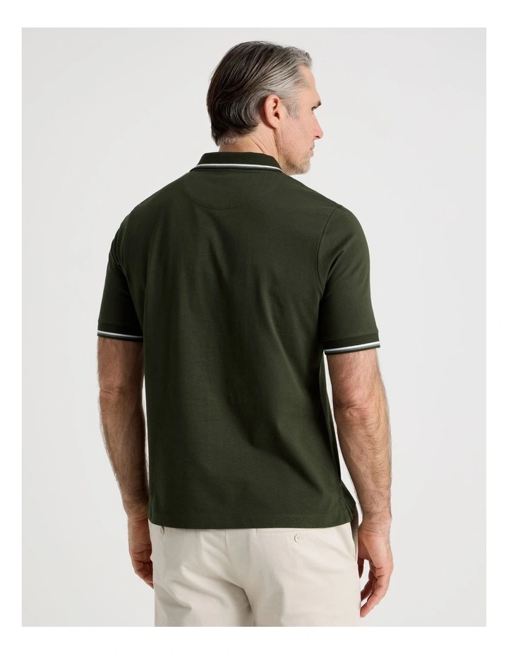 Contrast Tipping Jersey Polo in Khaki image 6