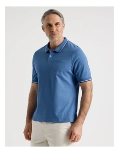 Contrast Tipping Jersey Polo in Blue