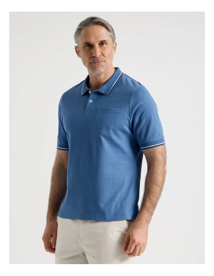 Contrast Tipping Jersey Polo in Blue image 1