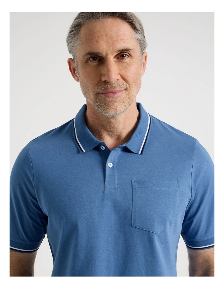 Contrast Tipping Jersey Polo in Blue image 2