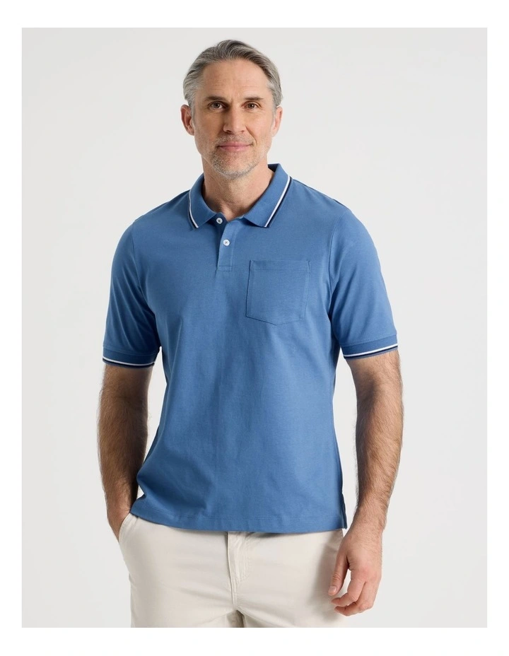 Contrast Tipping Jersey Polo in Blue image 4