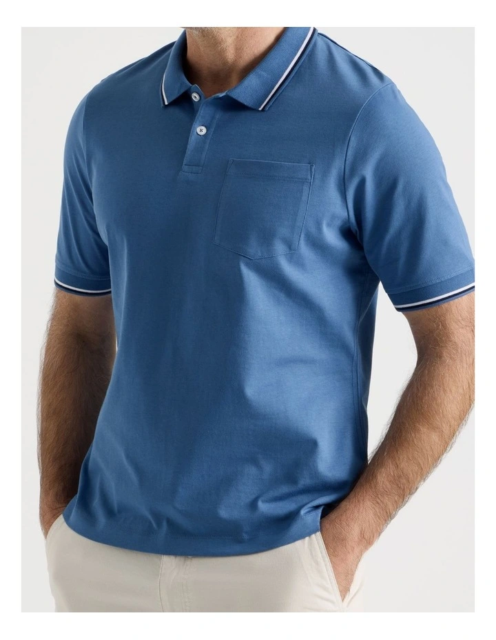 Contrast Tipping Jersey Polo in Blue image 5
