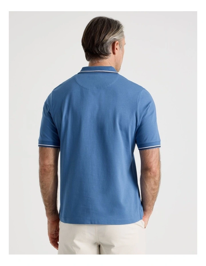 Contrast Tipping Jersey Polo in Blue image 6