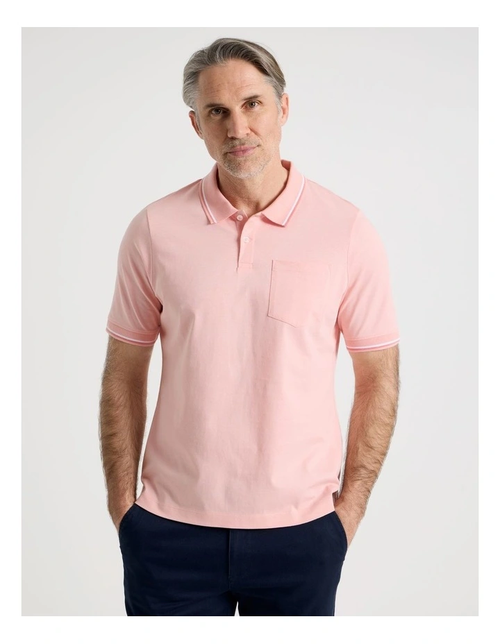 Contrast Tipping Jersey Polo in Pink image 1