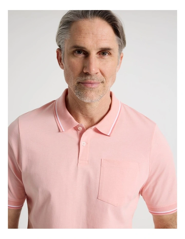 Contrast Tipping Jersey Polo in Pink image 3