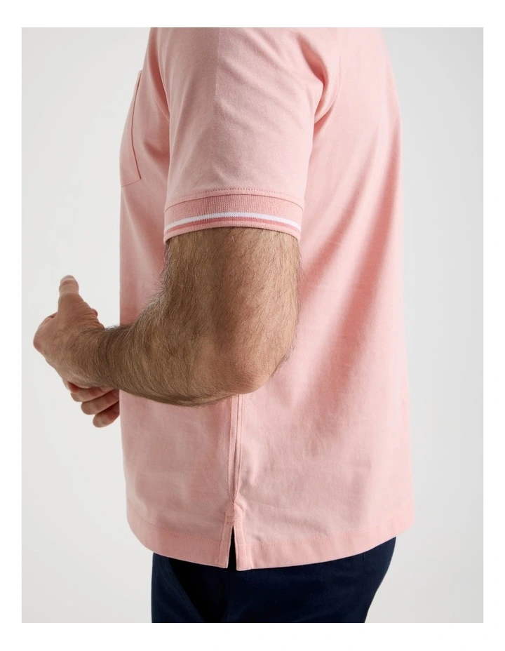 Contrast Tipping Jersey Polo in Pink image 4
