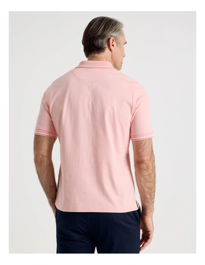 Contrast Tipping Jersey Polo in Pink image 5