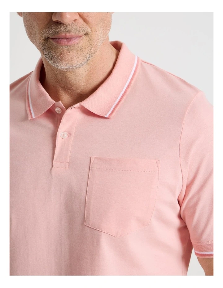 Contrast Tipping Jersey Polo in Pink image 6