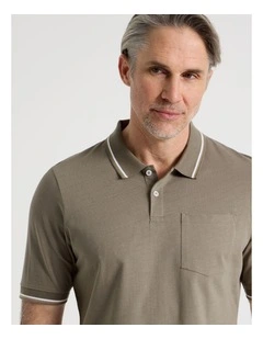 Contrast Tipping Jersey Polo in Taupe