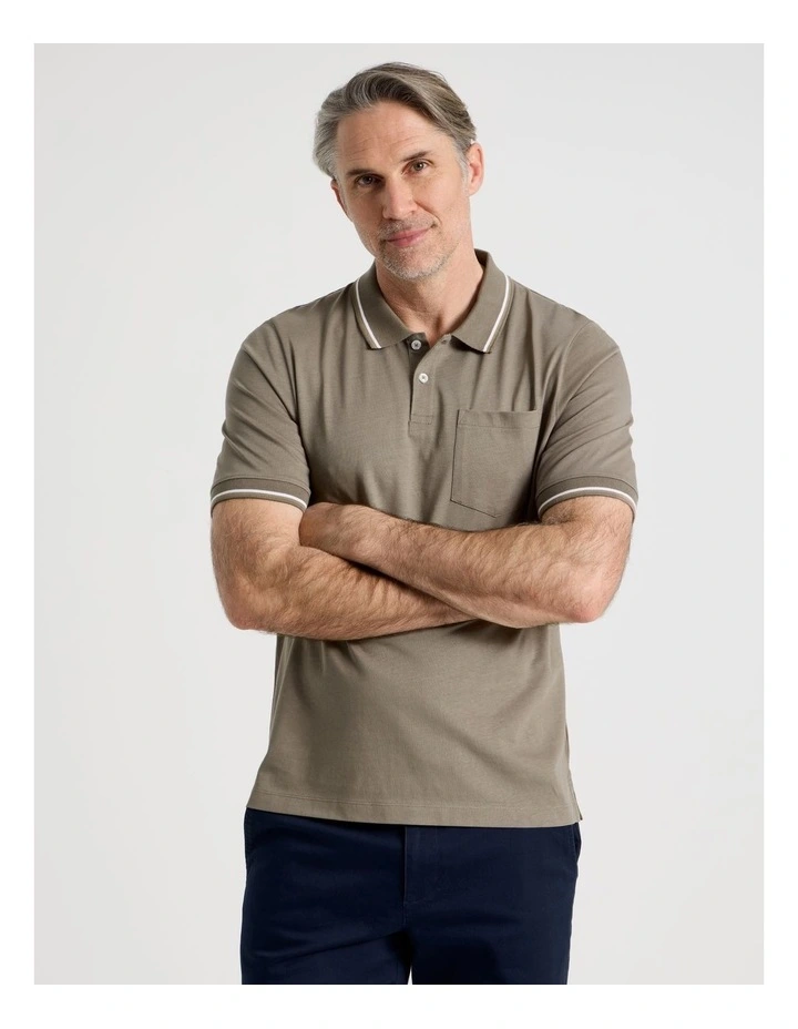 Contrast Tipping Jersey Polo in Taupe image 2