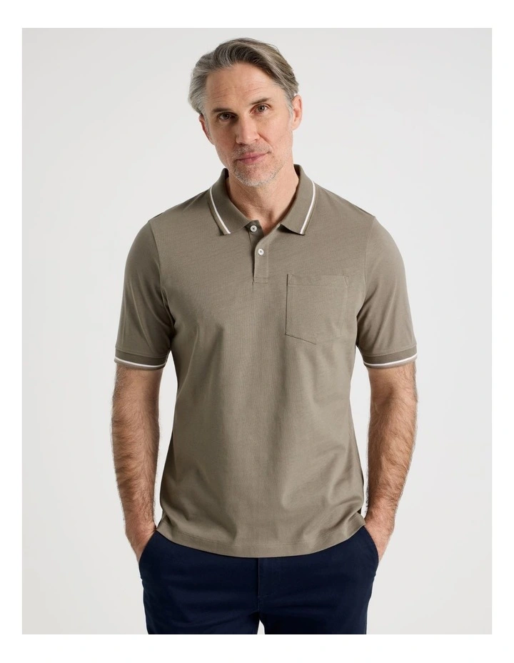 Contrast Tipping Jersey Polo in Taupe image 4