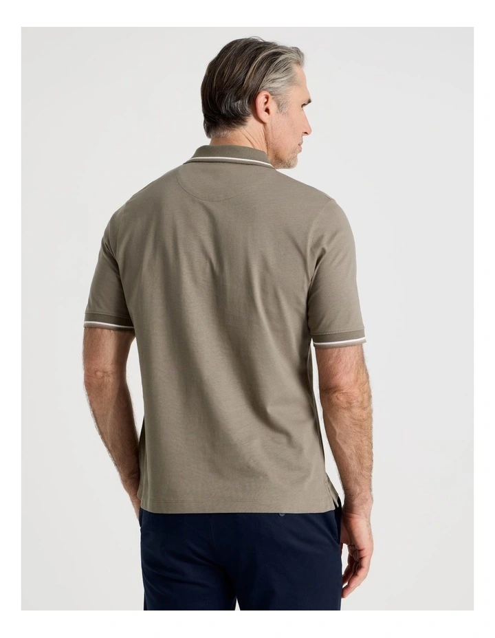Contrast Tipping Jersey Polo in Taupe image 5