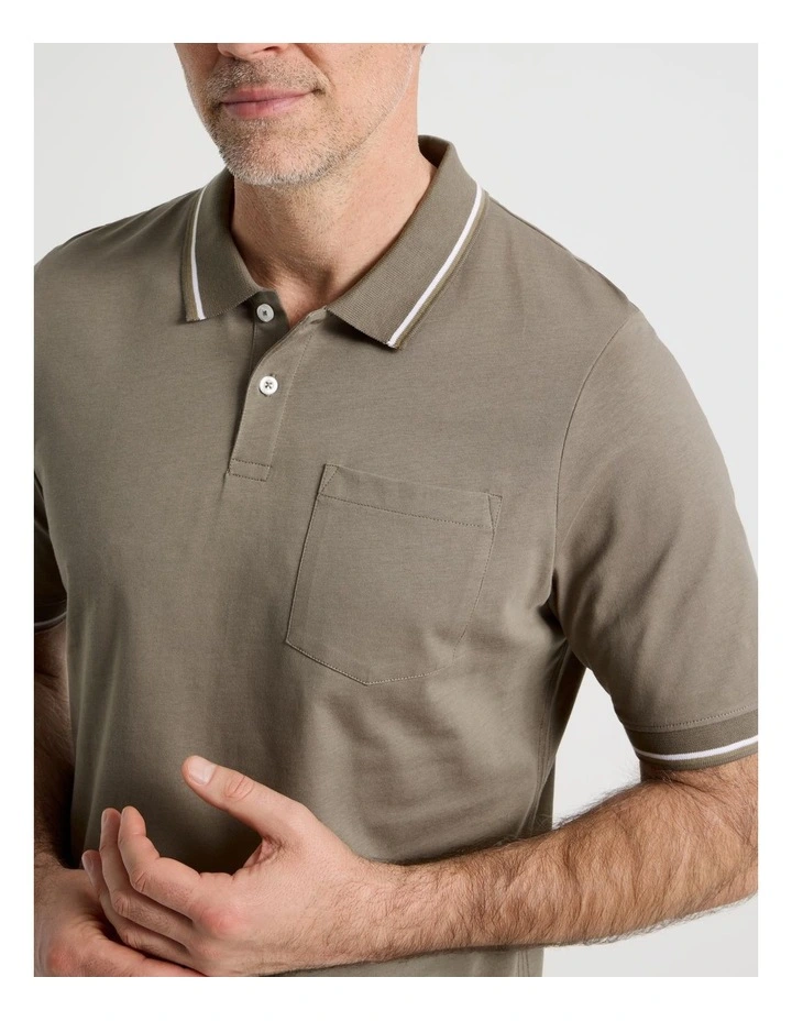 Contrast Tipping Jersey Polo in Taupe image 6