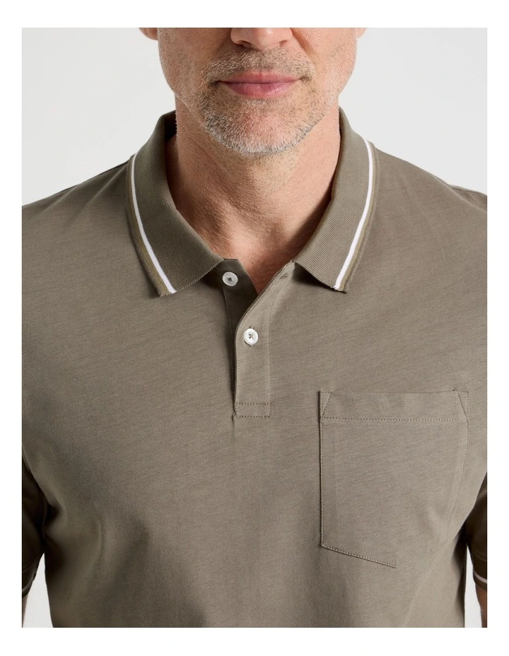 Contrast Tipping Jersey Polo in Taupe image 7