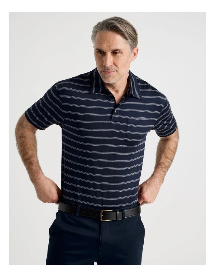 Tech Fine Stripe Polo in Navy image 1